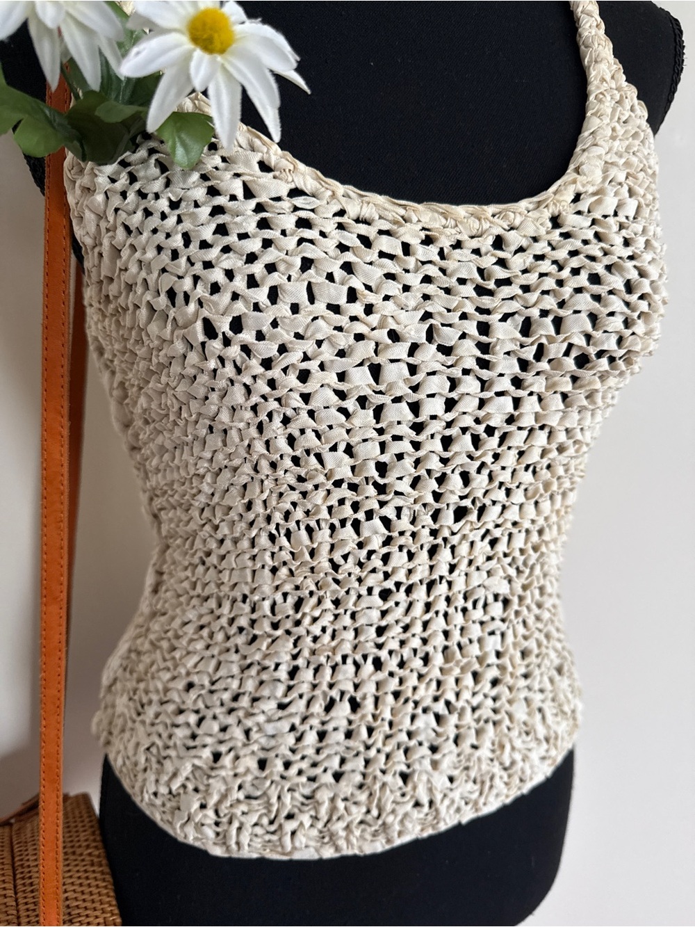 Handwoven Cream Crochet Knit Tank Top | One of a Kind - Picture 4 of 7